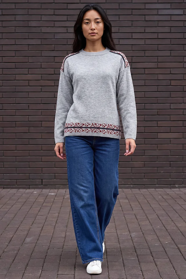 Roman Grey Petite Contrast Animal Hem Jumper