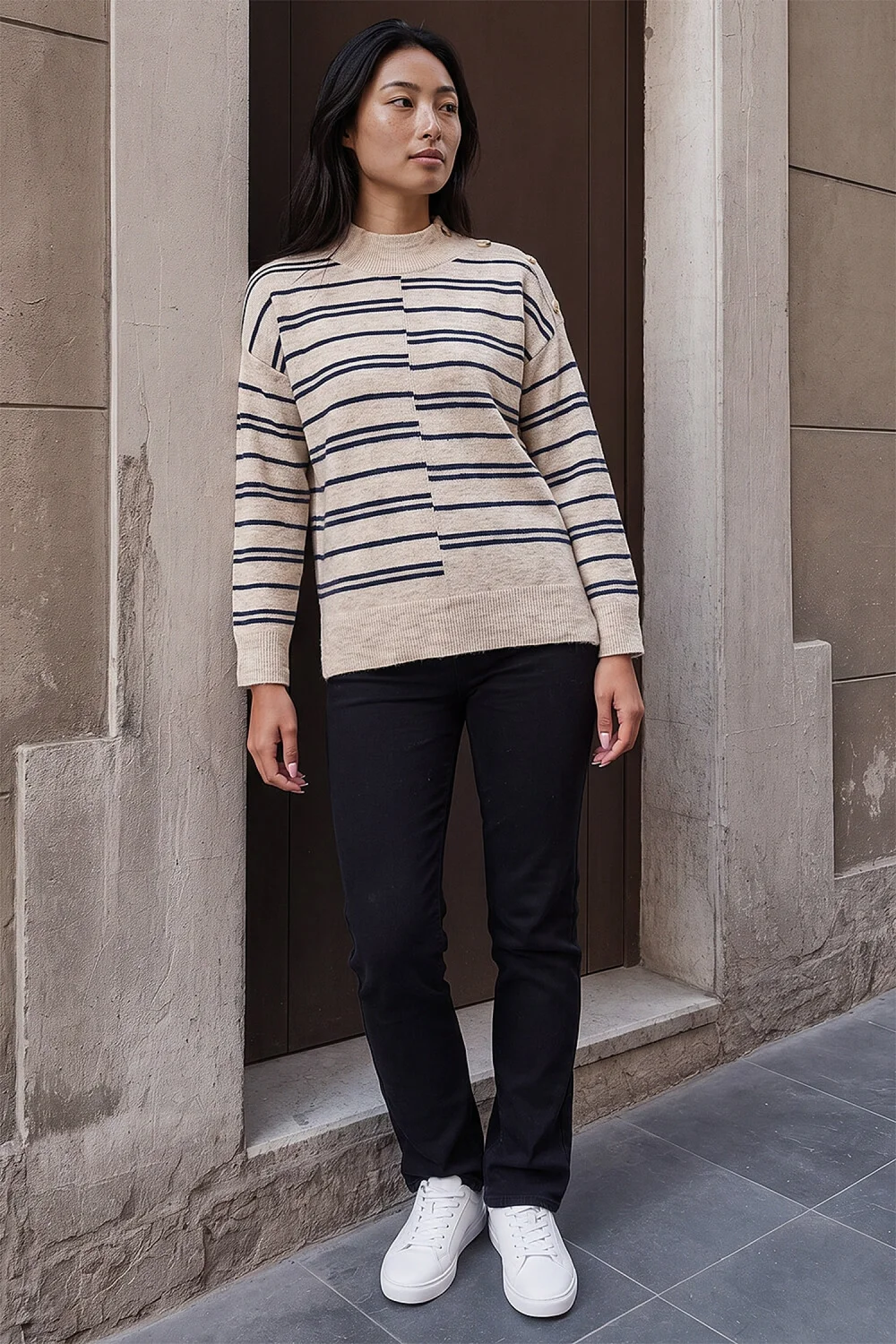 Roman Stone Petite Stripe Button Jumper - 12 Image 2