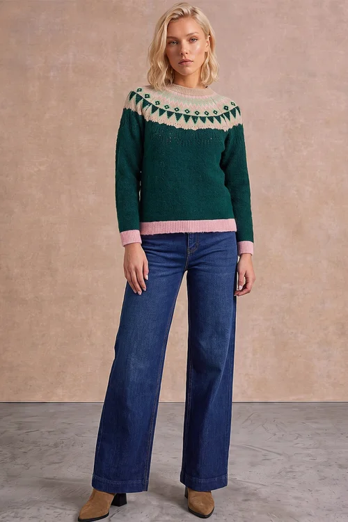 Roman Dark Green Petite Fairisle Knit Jumper - 10 Image 2