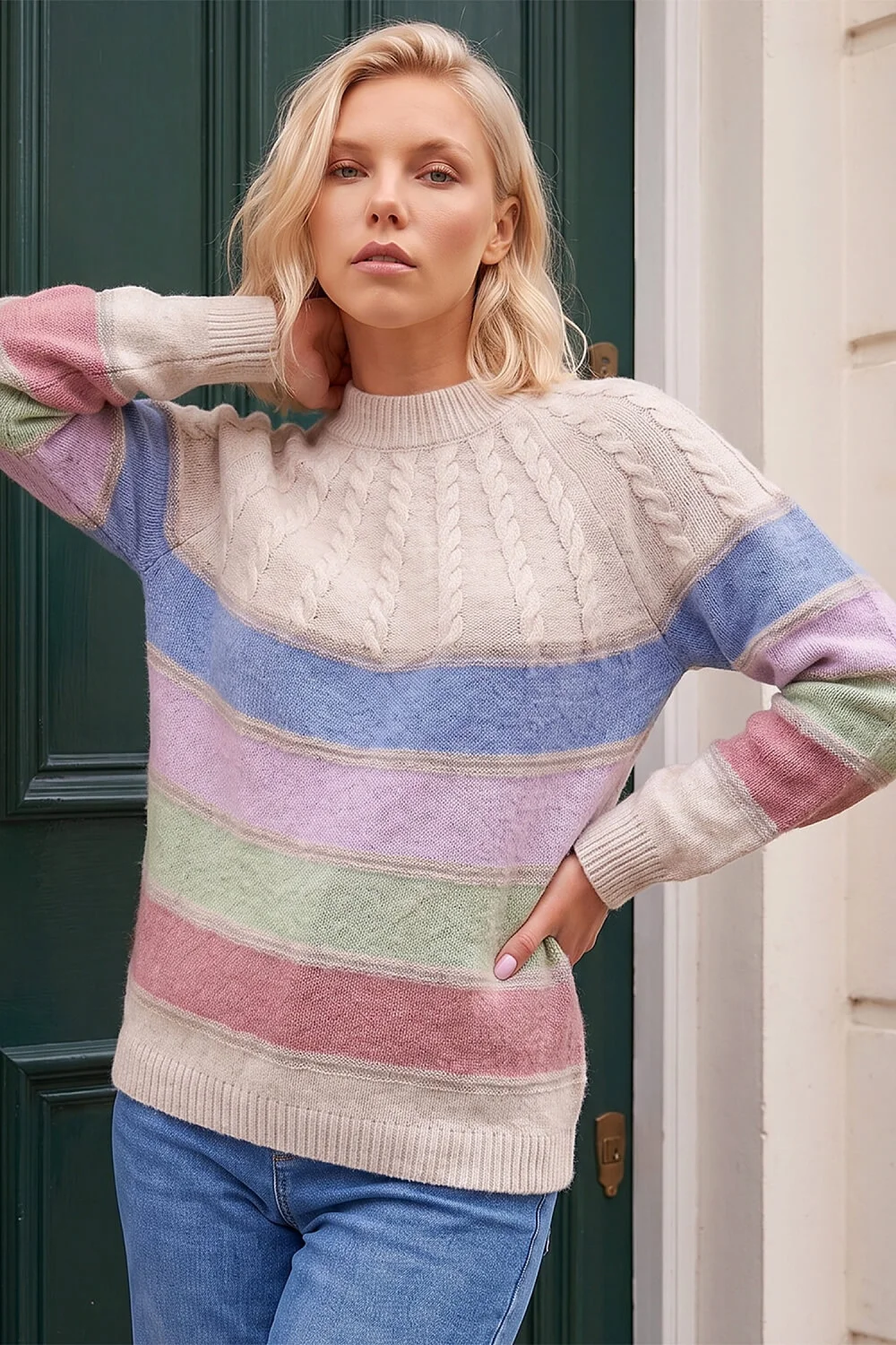 Roman Multi Petite Stripe Cable Knit Jumper - 16 Image 1