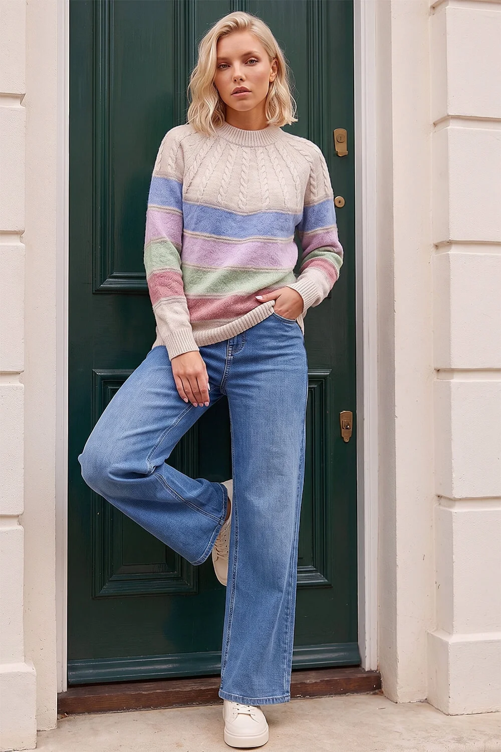 Roman Multi Petite Stripe Cable Knit Jumper - 16 Image 2