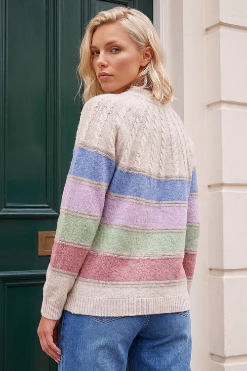 Roman Multi Petite Stripe Cable Knit Jumper - 16 Image 3