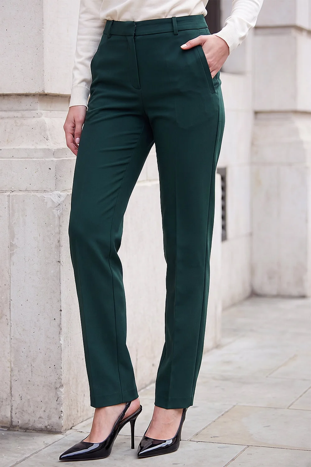 Roman Dark Green Straight Leg Stretch Trouser - 14 Image 1