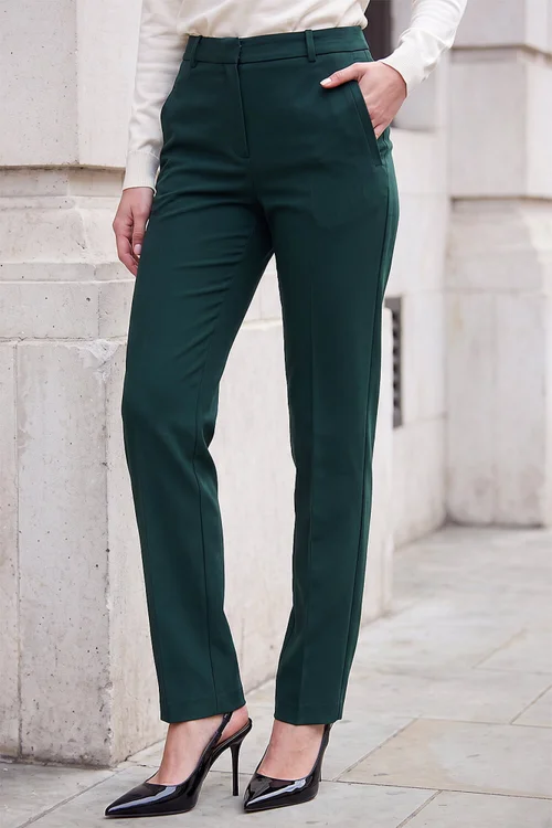 Roman Dark Green Straight Leg Stretch Trouser - 14 Image 1
