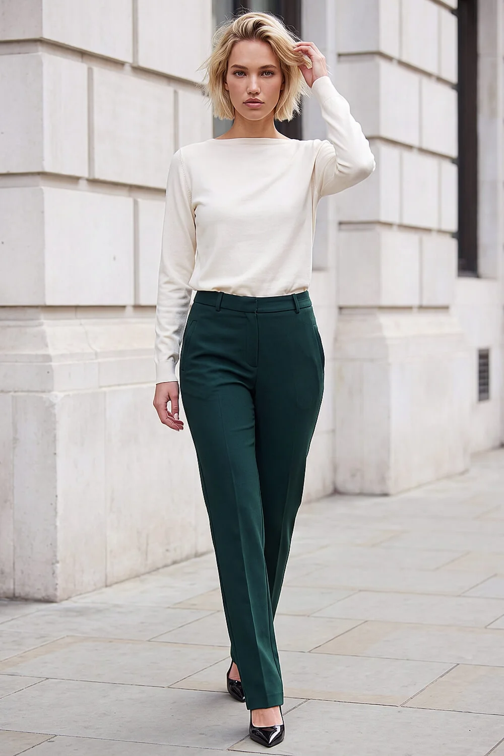 Roman Dark Green Straight Leg Stretch Trouser - 14 Image 2