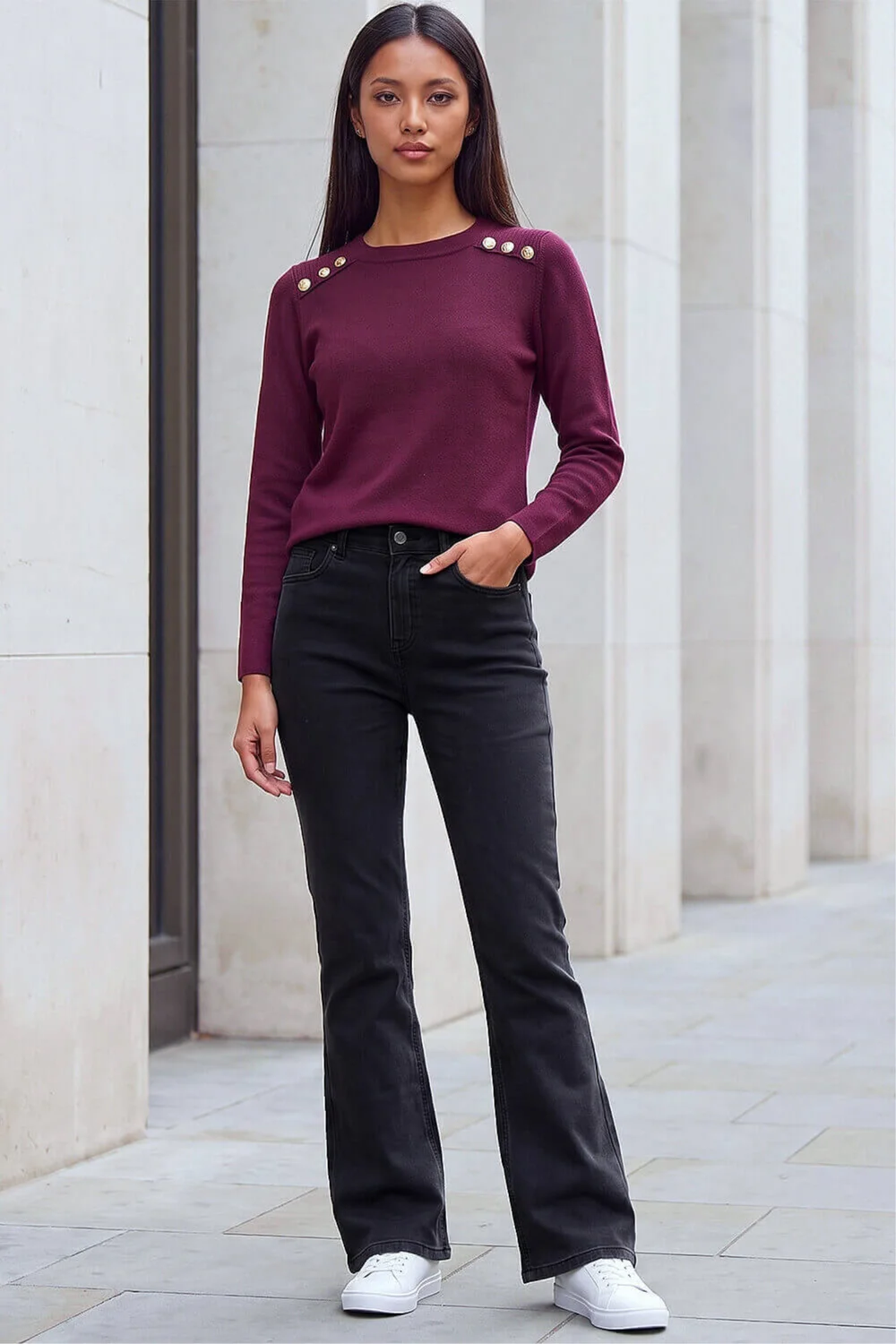 Roman Black Petite Bootcut Stretch Jeans - 16 Image 2
