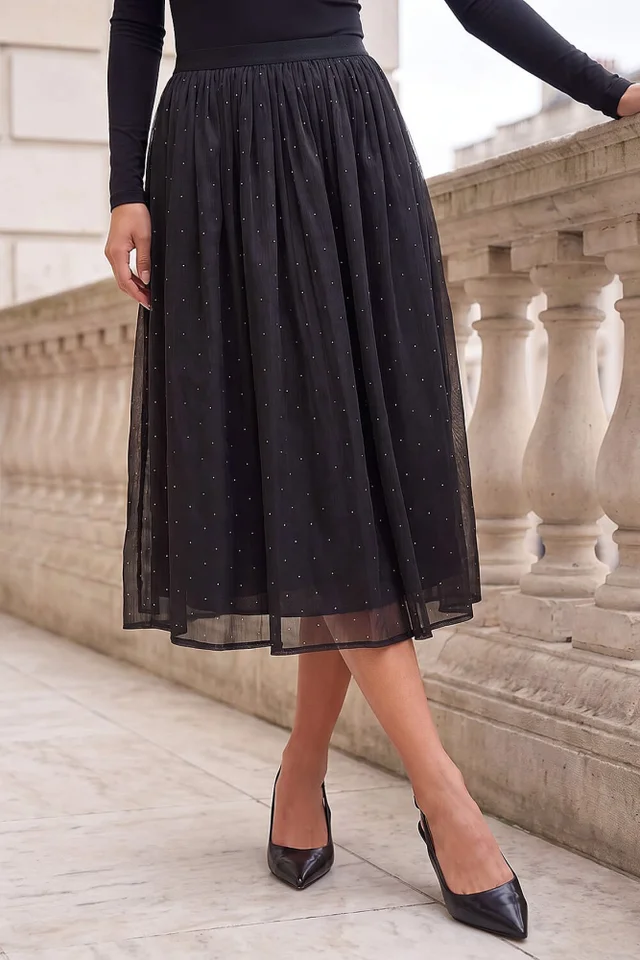 Roman Black Hotfix Crinkle Skirt