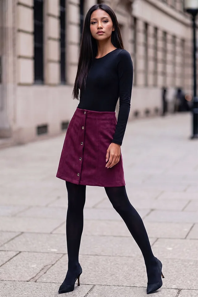 Roman Wine Petite A-Line Faux Suede Skirt