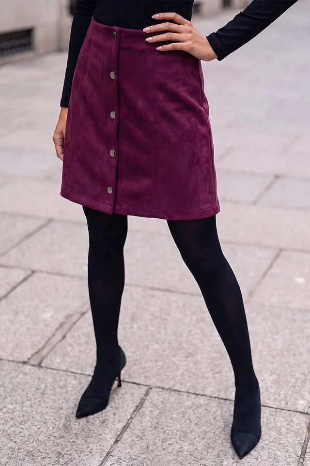Roman Wine Petite A-Line Faux Suede Skirt
