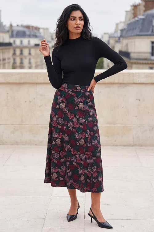 Roman Red Floral Print Stretch Skirt - 16 Image 2