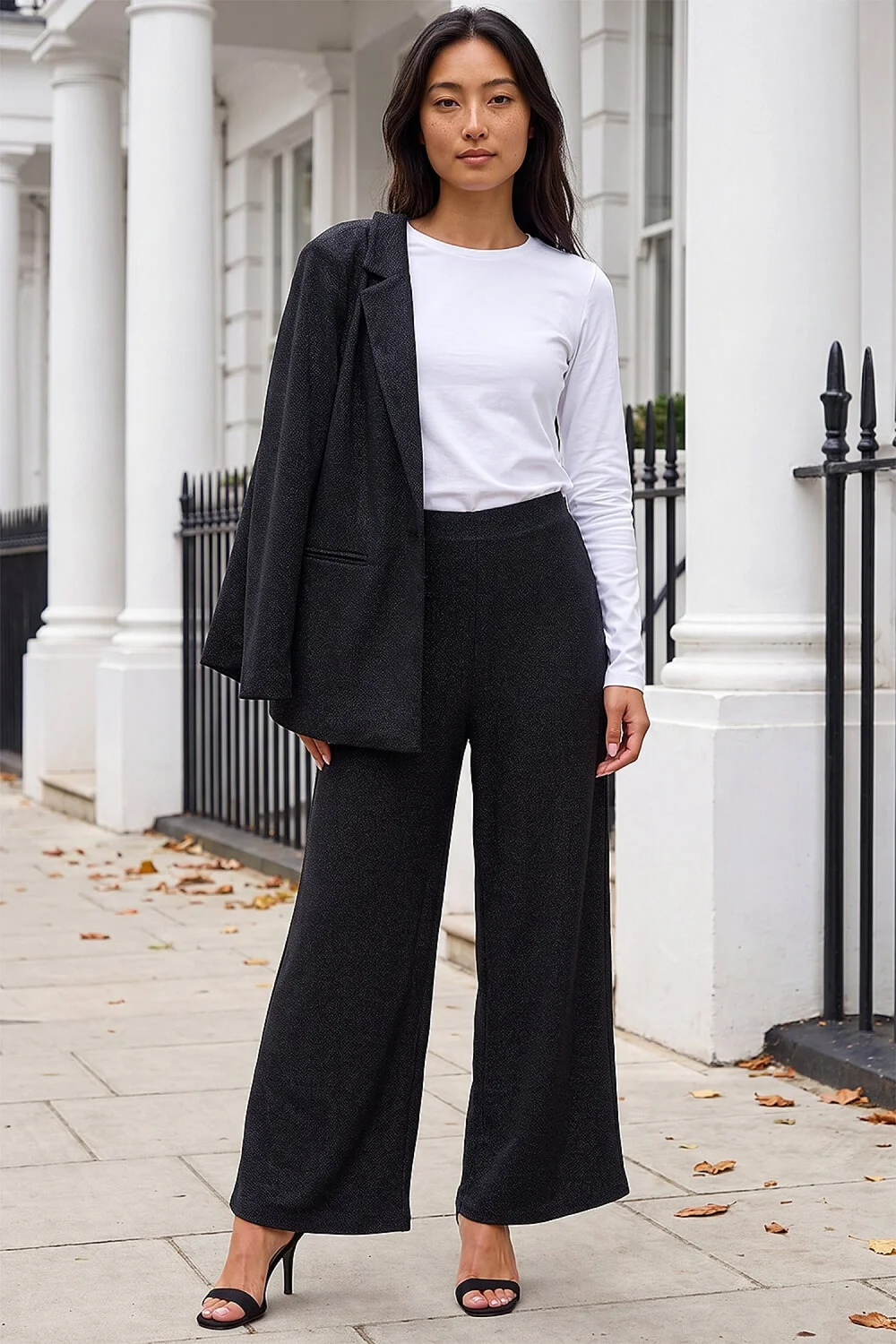 Roman Black Petite Shimmer Stretch Trousers - 14 Image 2