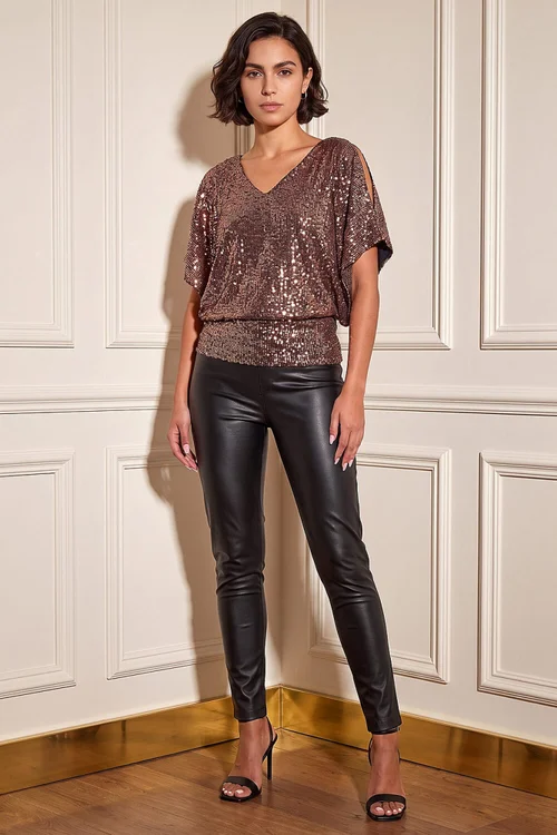 Roman Bronze Sequin Mesh Bow Back Top - 16 Image 2