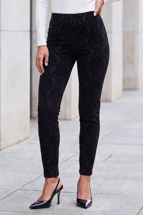 Roman Black Flocked Bengaline Trousers - 12 Image 1