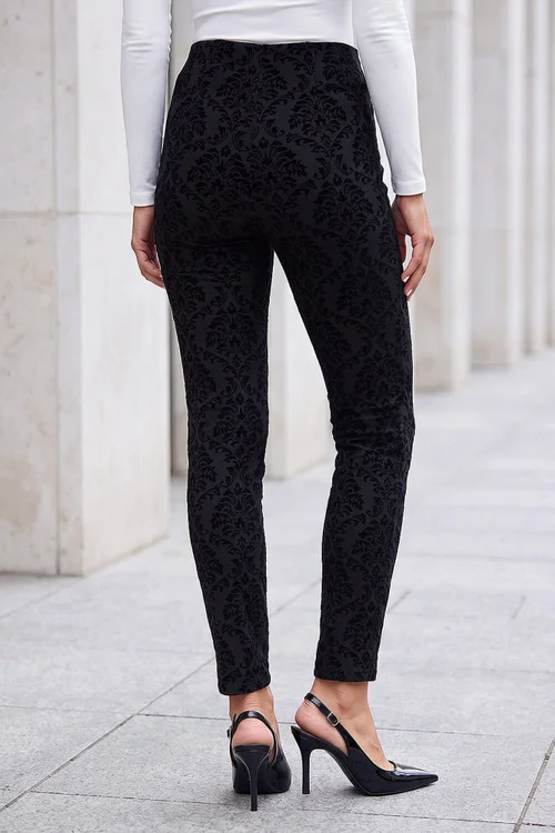 Roman Black Flocked Bengaline Trousers - 12 Image 3