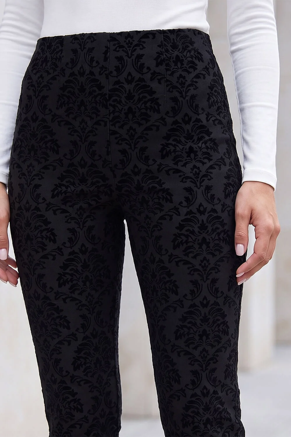 Roman Black Flocked Bengaline Trousers - 12 Image 4