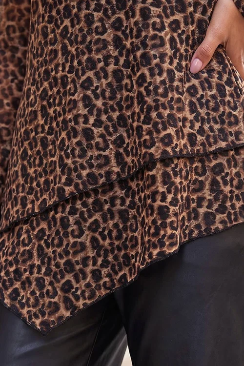 Roman Tan Lace Animal Print Layered Hem Top - 20 Image 4