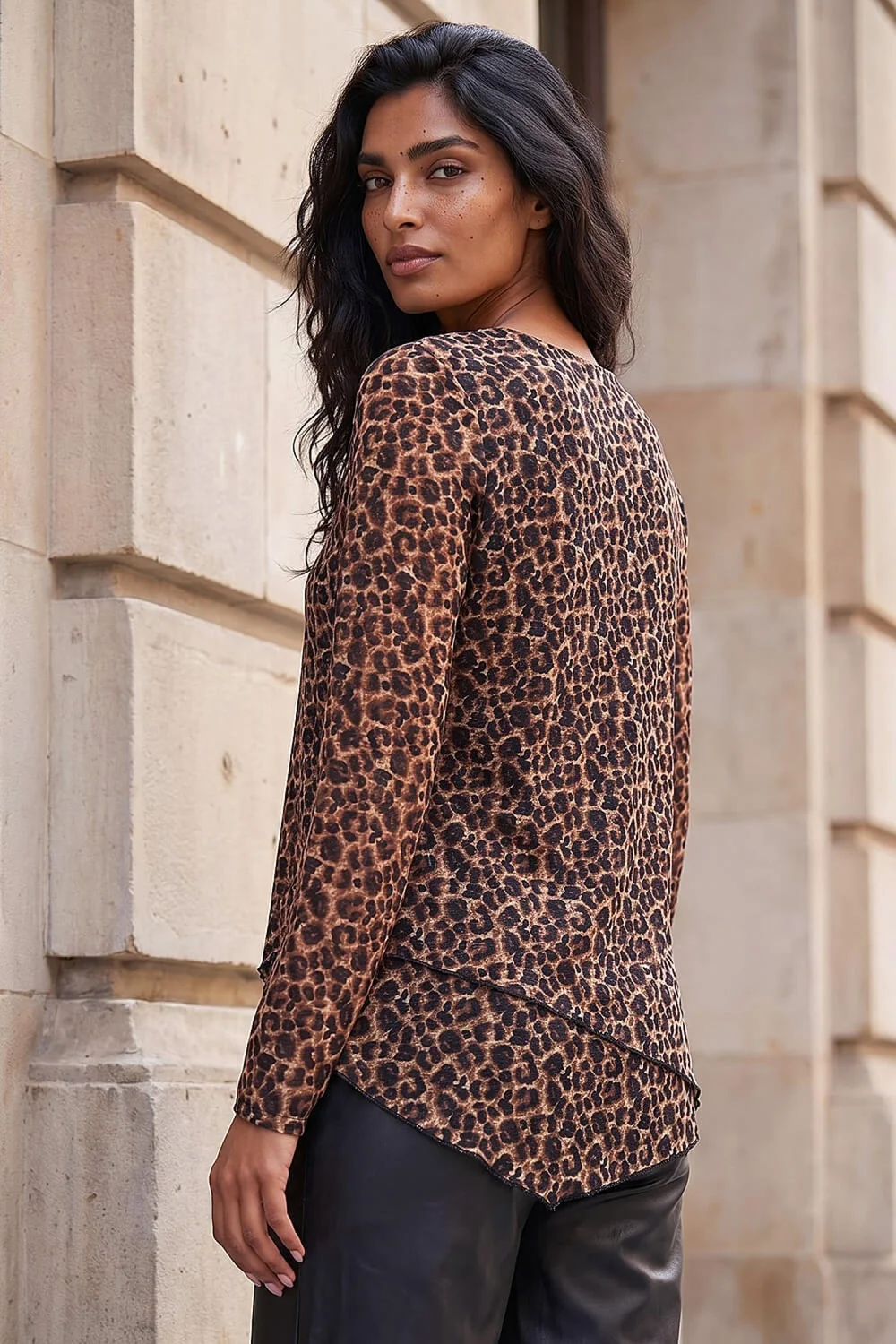 Roman Tan Lace Animal Print Layered Hem Top - 20 Image 3