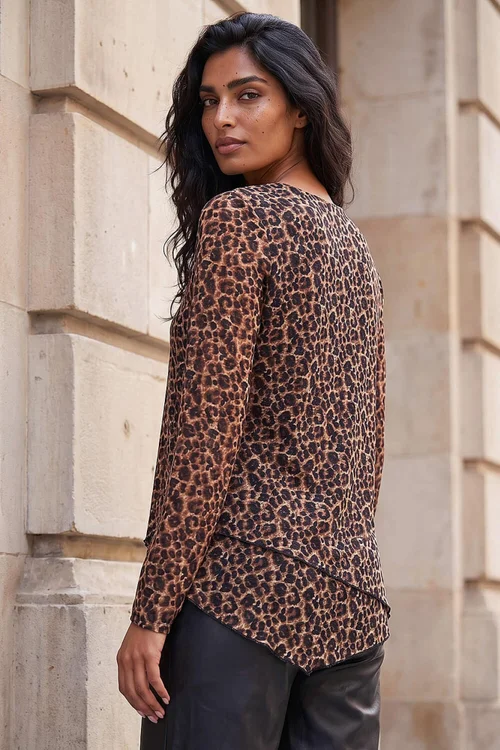 Roman Tan Lace Animal Print Layered Hem Top - 20 Image 3
