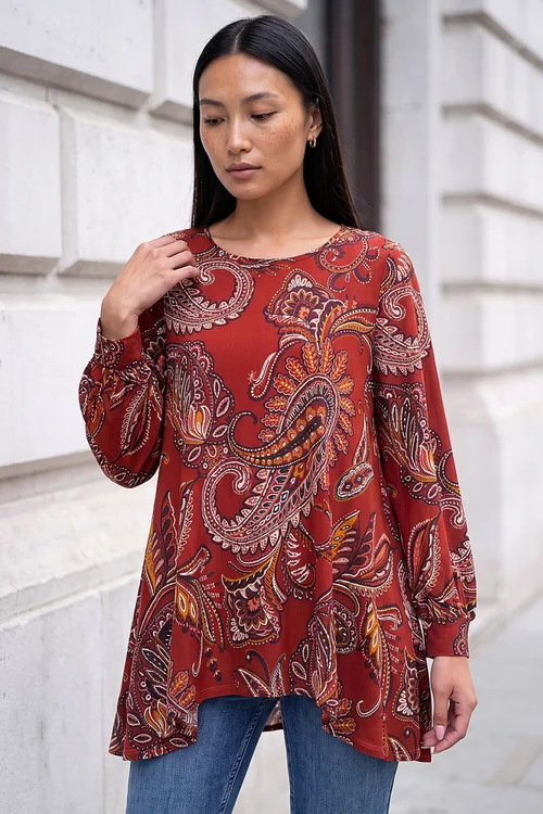 Roman Rust Paisley Tunic Top - 20 Image 1