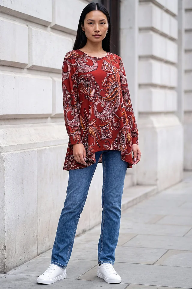 Roman Rust Paisley Tunic Top