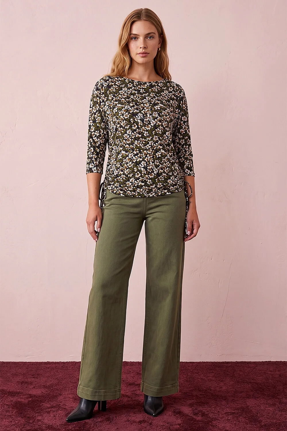Roman Olive Floral Tie Detail Top - 16 Image 2