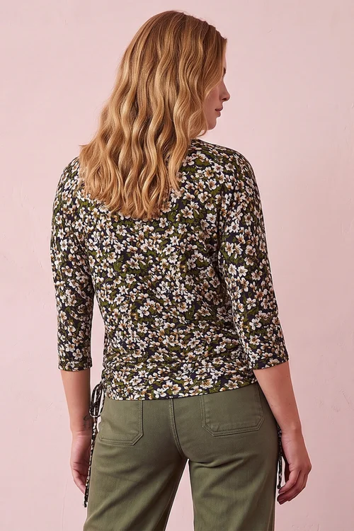 Roman Olive Floral Tie Detail Top - 16 Image 3
