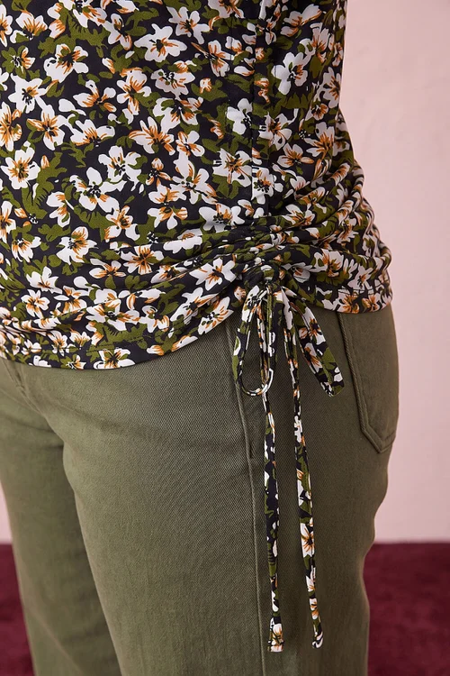 Roman Olive Floral Tie Detail Top - 16 Image 4