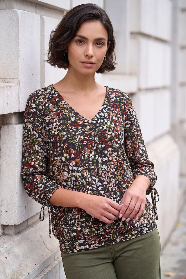 Roman Khaki Puff Print Bubble Top