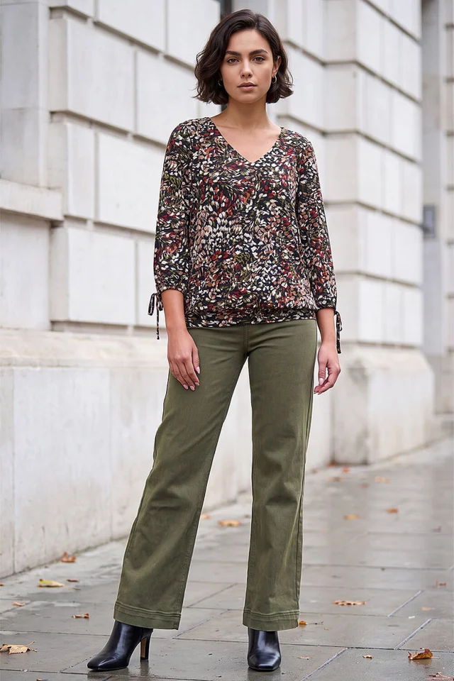 Roman Khaki Puff Print Bubble Top