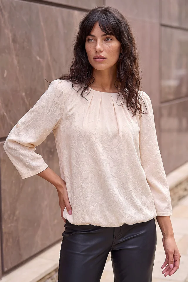 Roman Ivory Jacquard Textured Bubble Hem Top