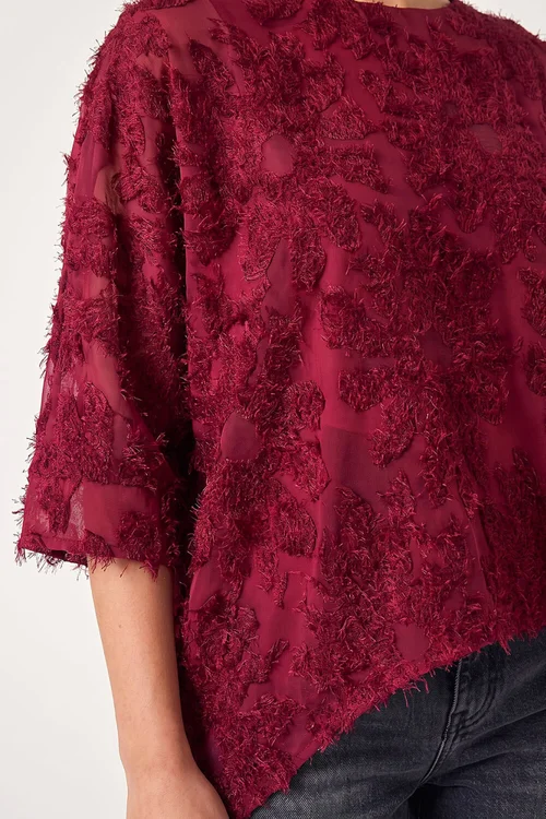 Roman Wine Textured Floral Overlay Top - 20 Image 4