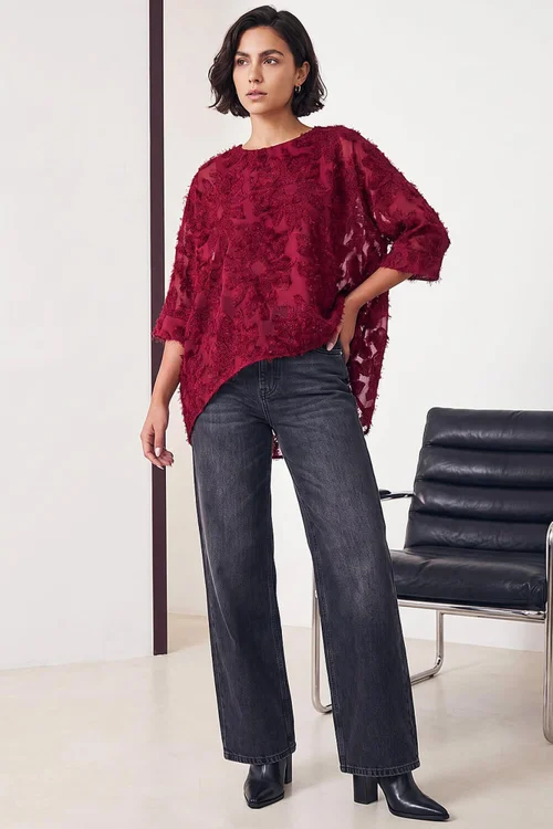 Roman Wine Textured Floral Overlay Top - 20 Image 2
