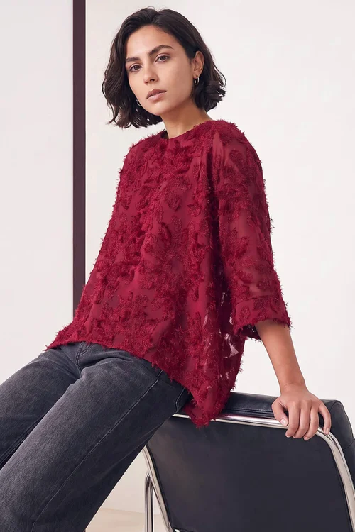 Roman Wine Textured Floral Overlay Top - 20 Image 1