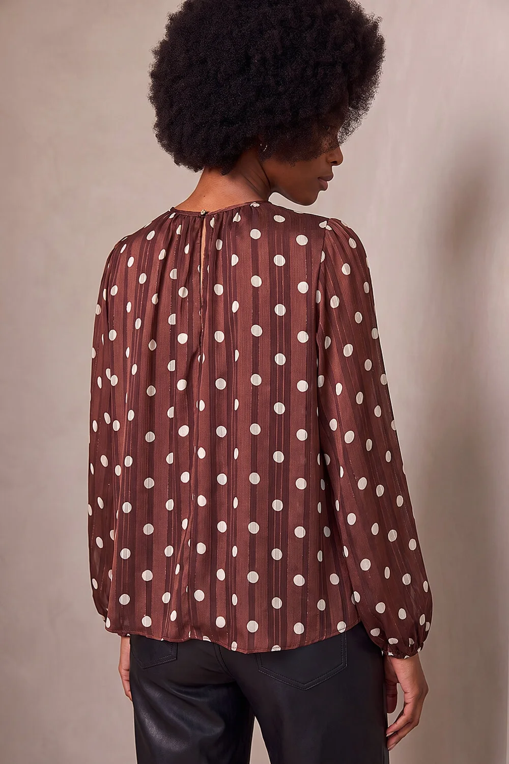 Roman Chocolate Polka Dot Satin Pleated Top - 14 Image 4