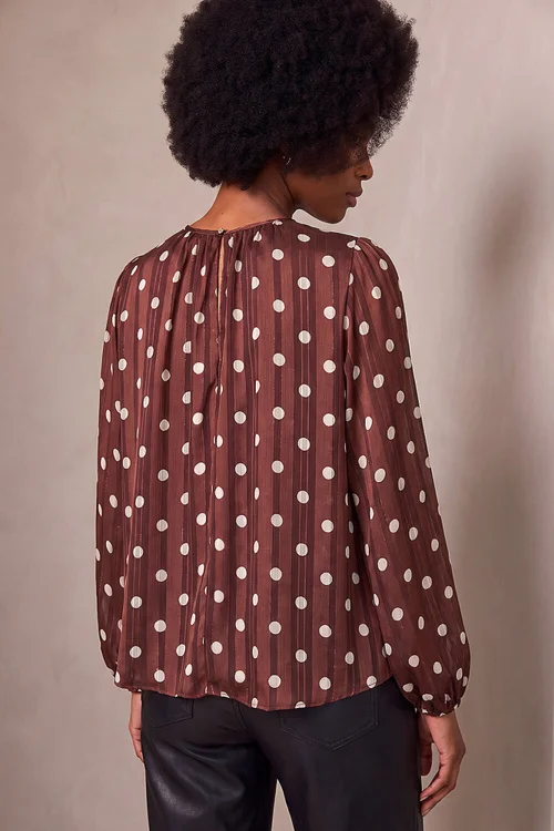 Roman Chocolate Polka Dot Satin Pleated Top - 14 Image 4
