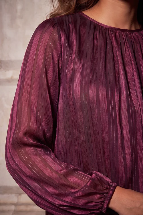 Roman Wine Satin Stripe Pleated Top - 16 Image 4