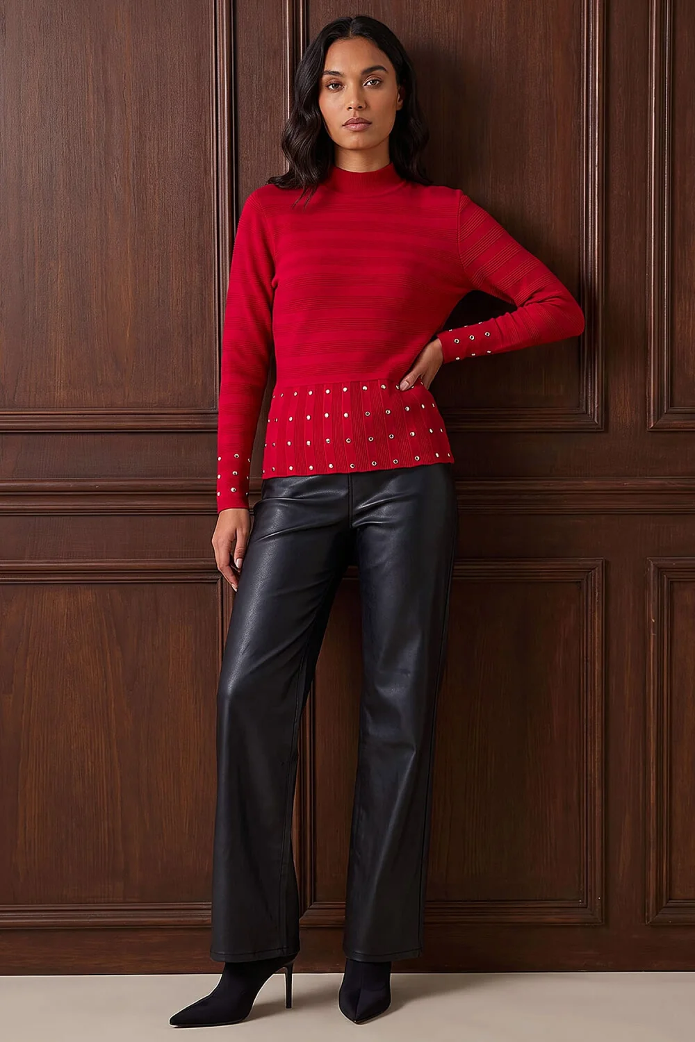 Roman Red Studded Peplum Knit Top - 18 Image 2