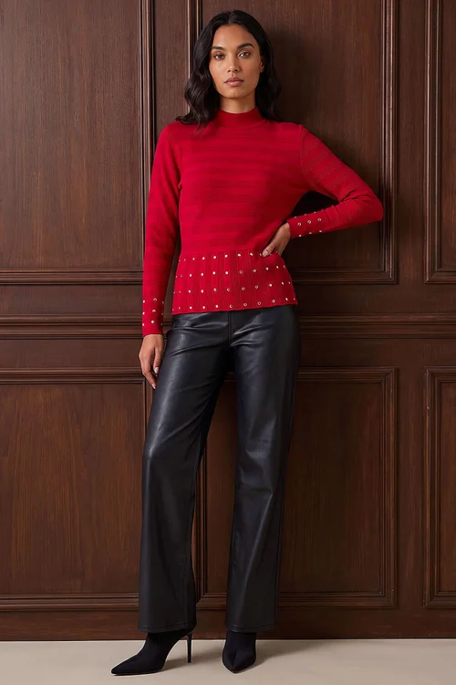 Roman Red Studded Peplum Knit Top - 18 Image 2
