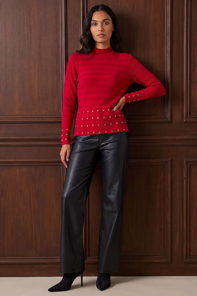 Roman Red Studded Peplum Knit Top