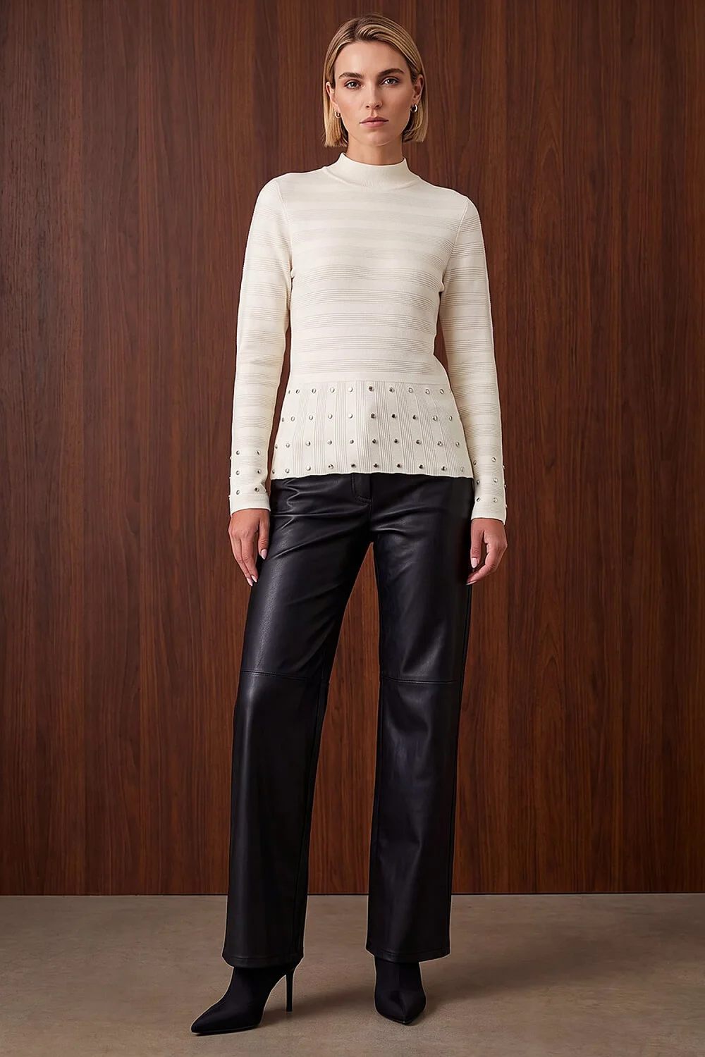 Roman Ivory Studded Peplum Knit Top - 20 Image 2