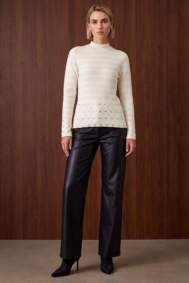 Roman Ivory Studded Peplum Knit Top