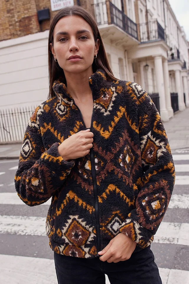 Roman Black Aztec Zip Fleece Jacket