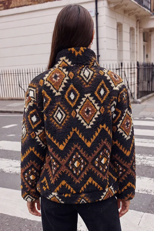 Roman Black Aztec Zip Fleece Jacket - 12 Image 4