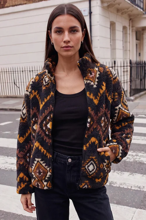 Roman Black Aztec Zip Fleece Jacket - 12 Image 1