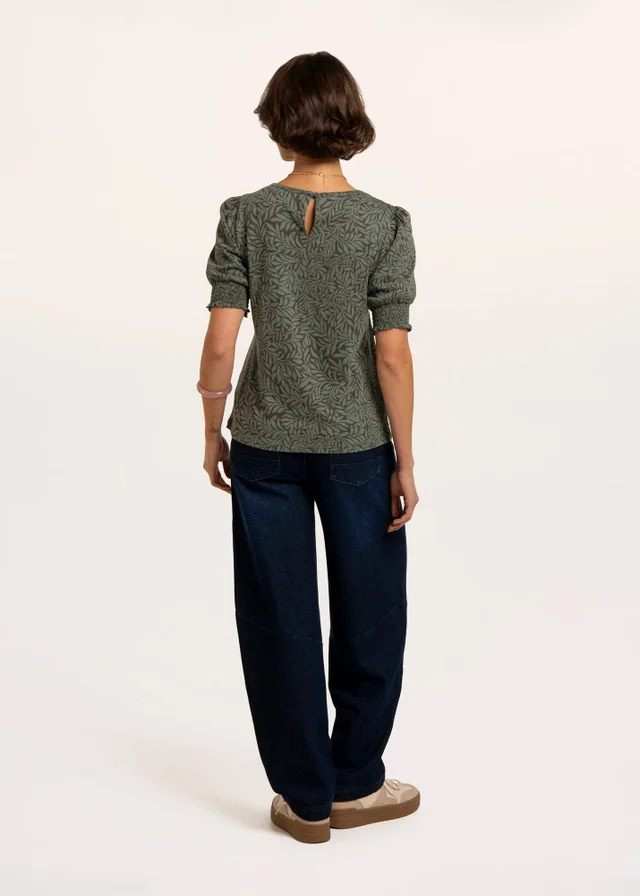 Brakeburn Green Barbe Printed Smocking Cuff Detail T-Shirt