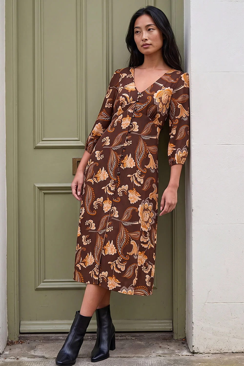 Roman Chocolate Petite Button Midi Dress - 18 Image 2