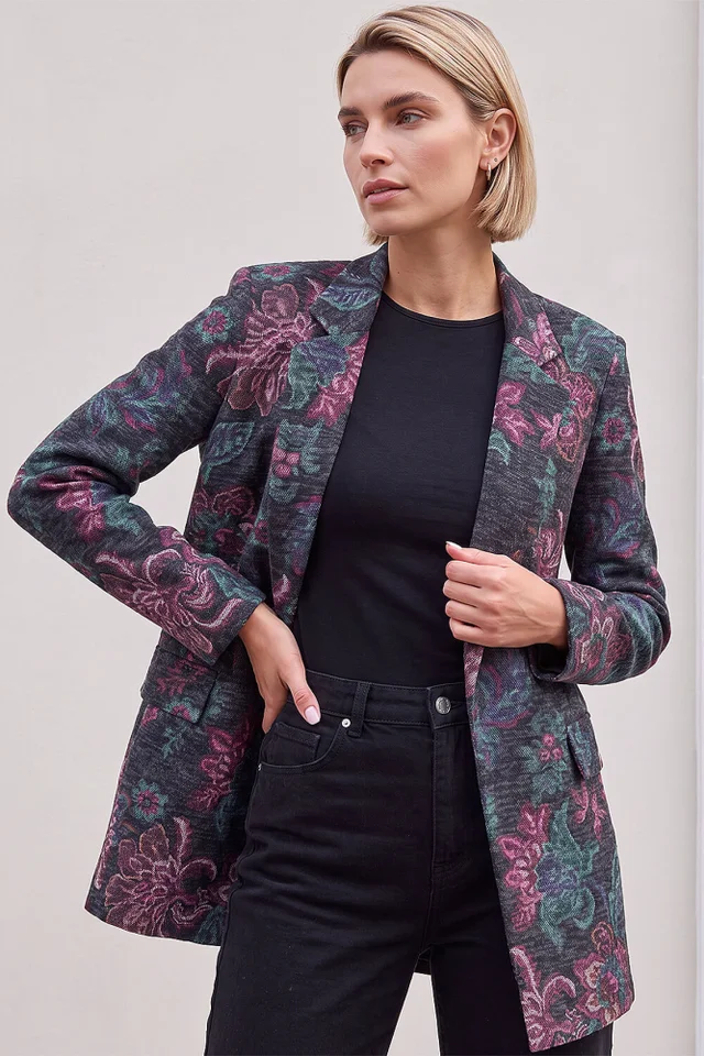 Roman Mauve Floral Edge To Edge Jacket