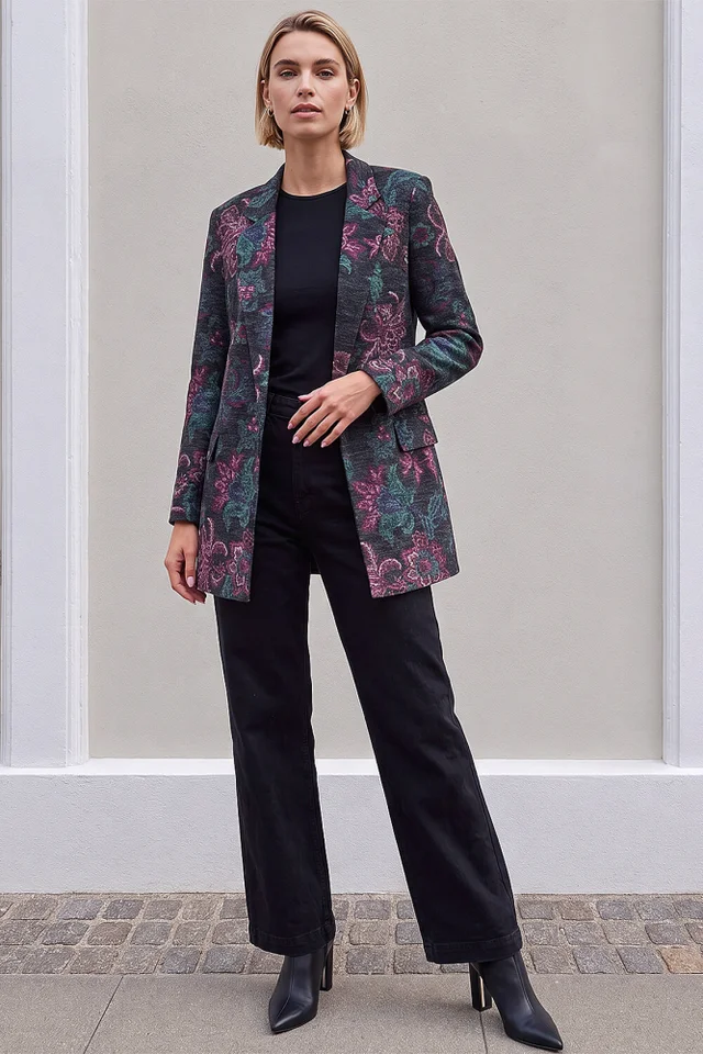 Roman Mauve Floral Edge To Edge Jacket