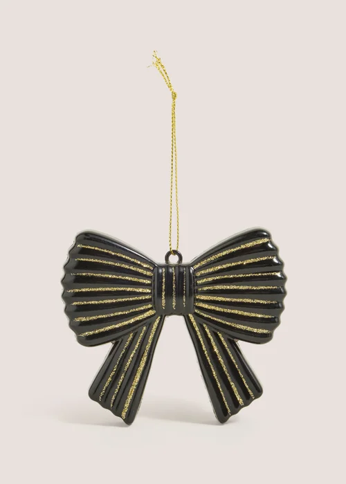 Black & Gold Bow Bauble Decoration Image 1