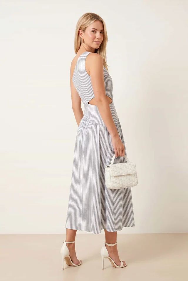 Style Cheat Jasmine Stripe One-Shoulder Midi Dress